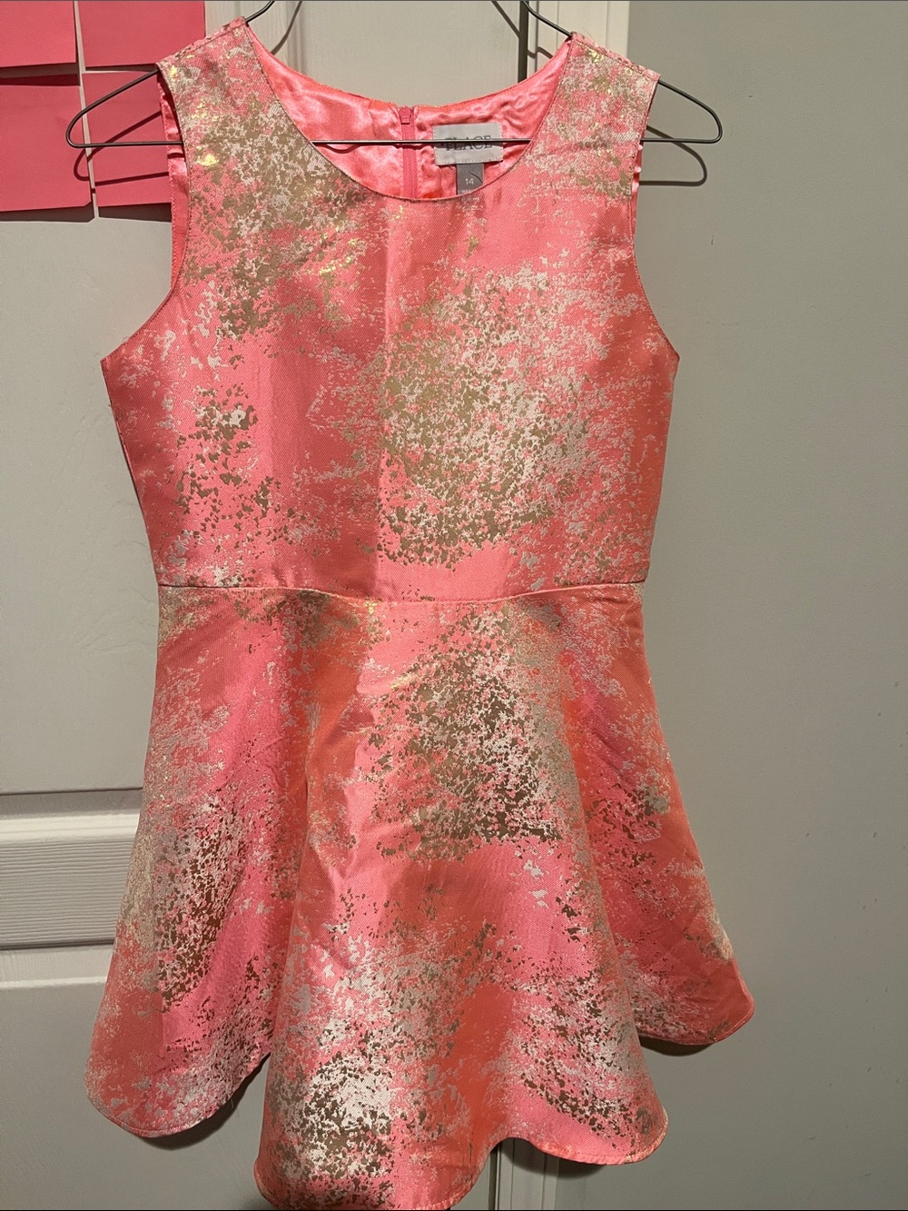 Pink Metallic Splatter Peplum Dress